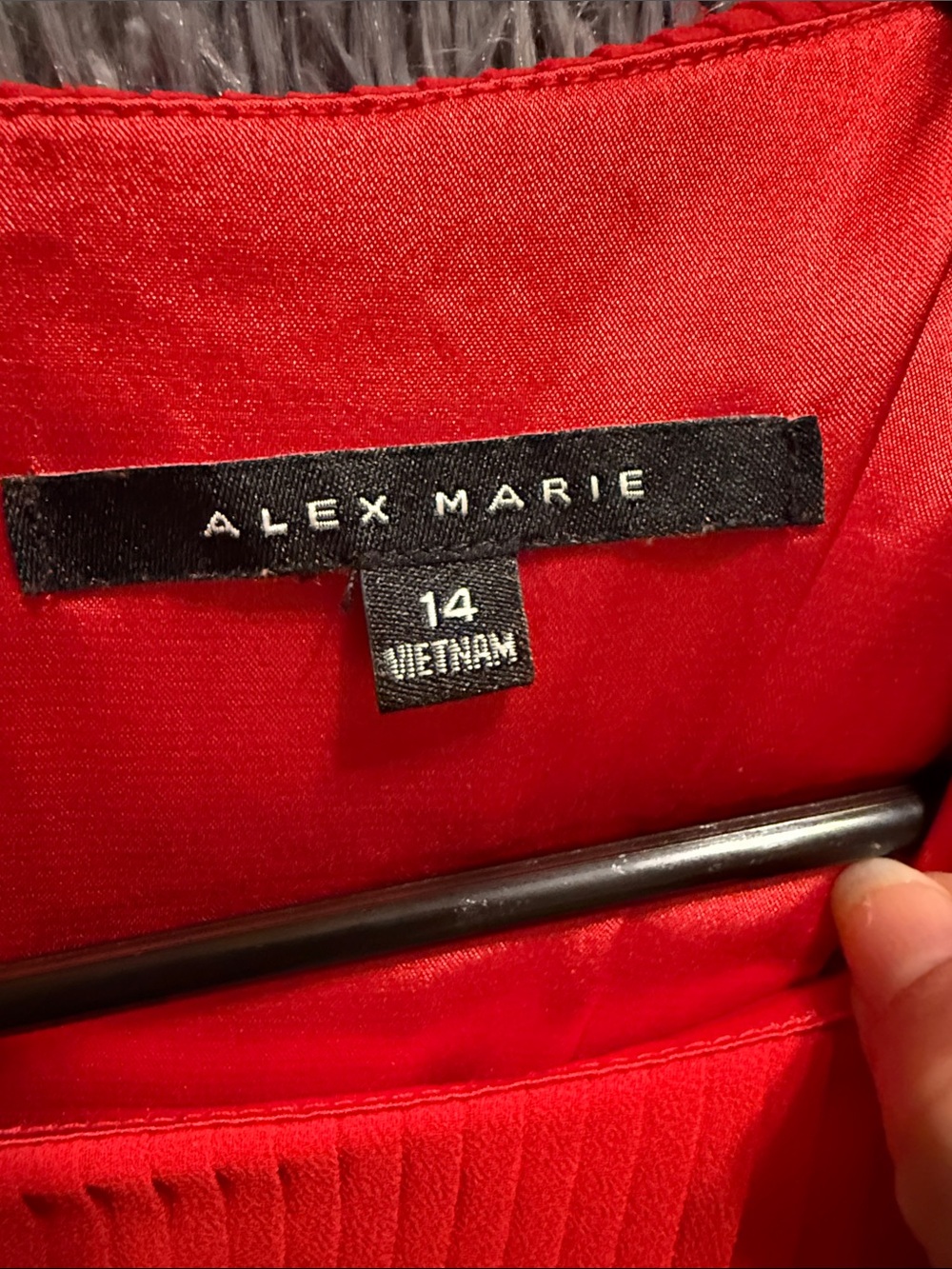 Alex Marie Red Pleated Midi Dress with Floral Trim - Picture 7 of 7
